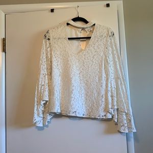 White floral bell sleeved top from WayF size small